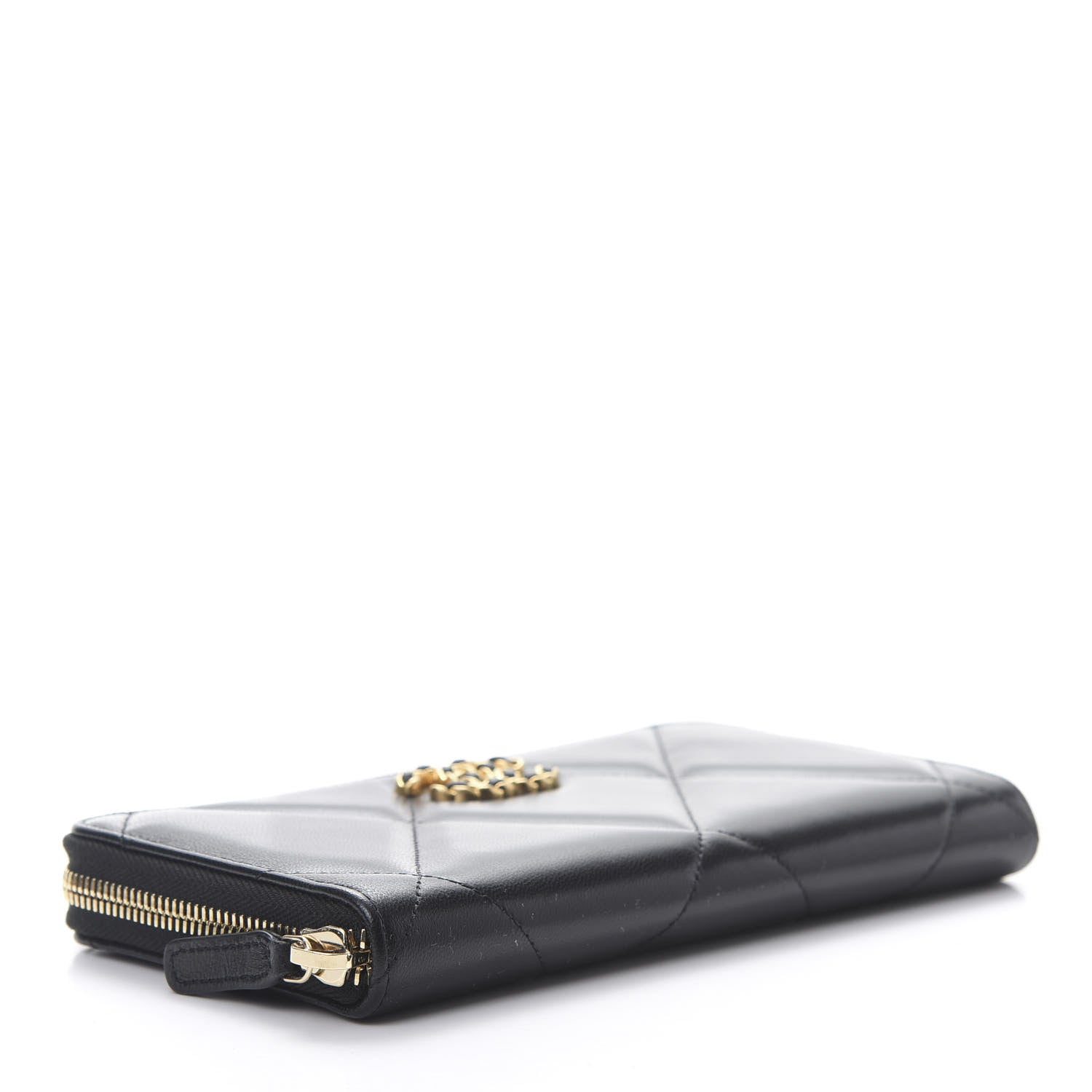 Chanel Shiny Goatskin Quilted Chanel 19 Long Zipped Around Wallet Black 4 of 9
