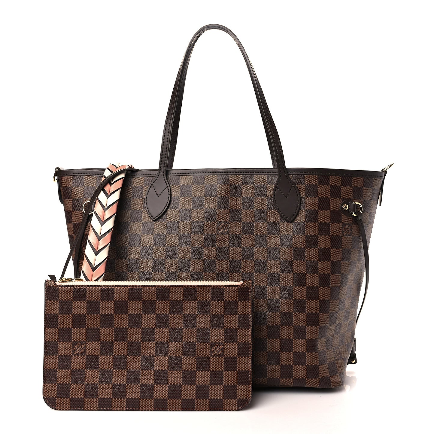 Damier Ebene Braided Neverfull MM Pink