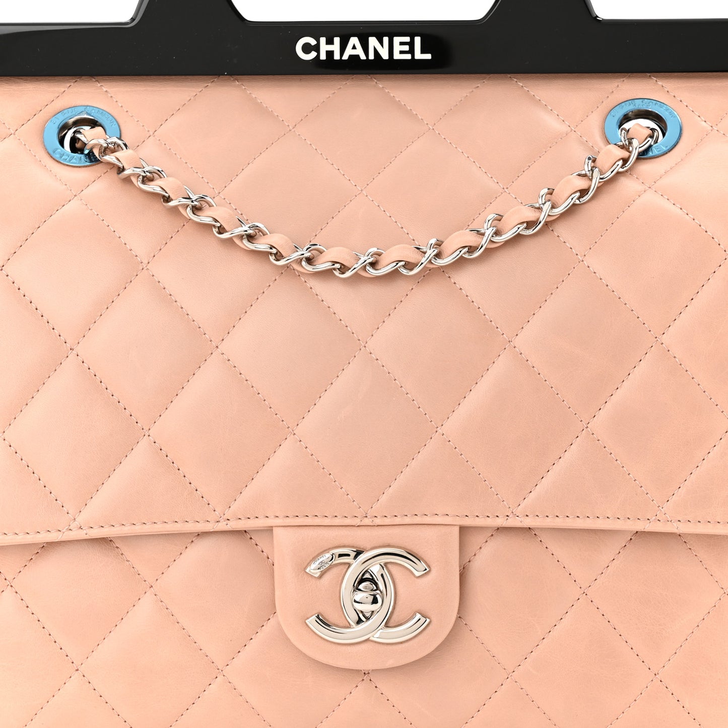 Glazed Calfskin Quilted Small CC Delivery Tote Light Pink