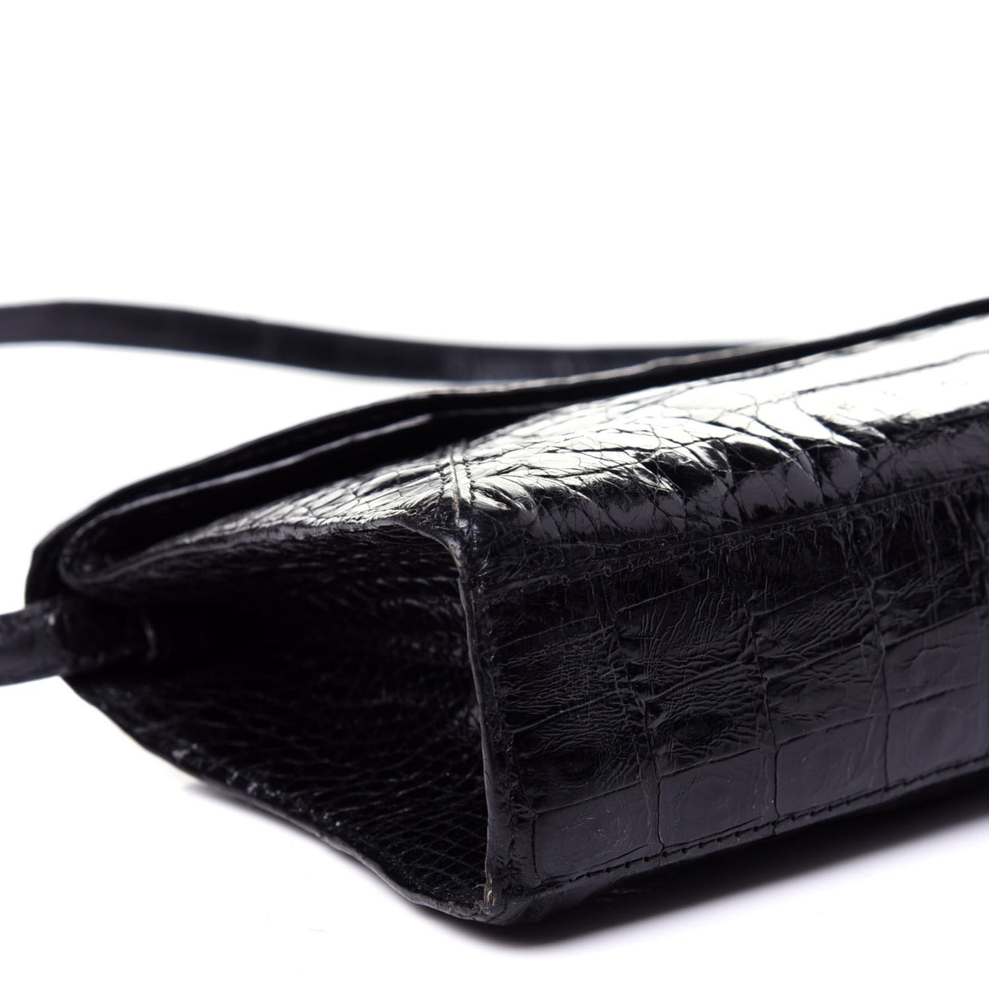 Crocodile Envelope Shoulder Bag Black