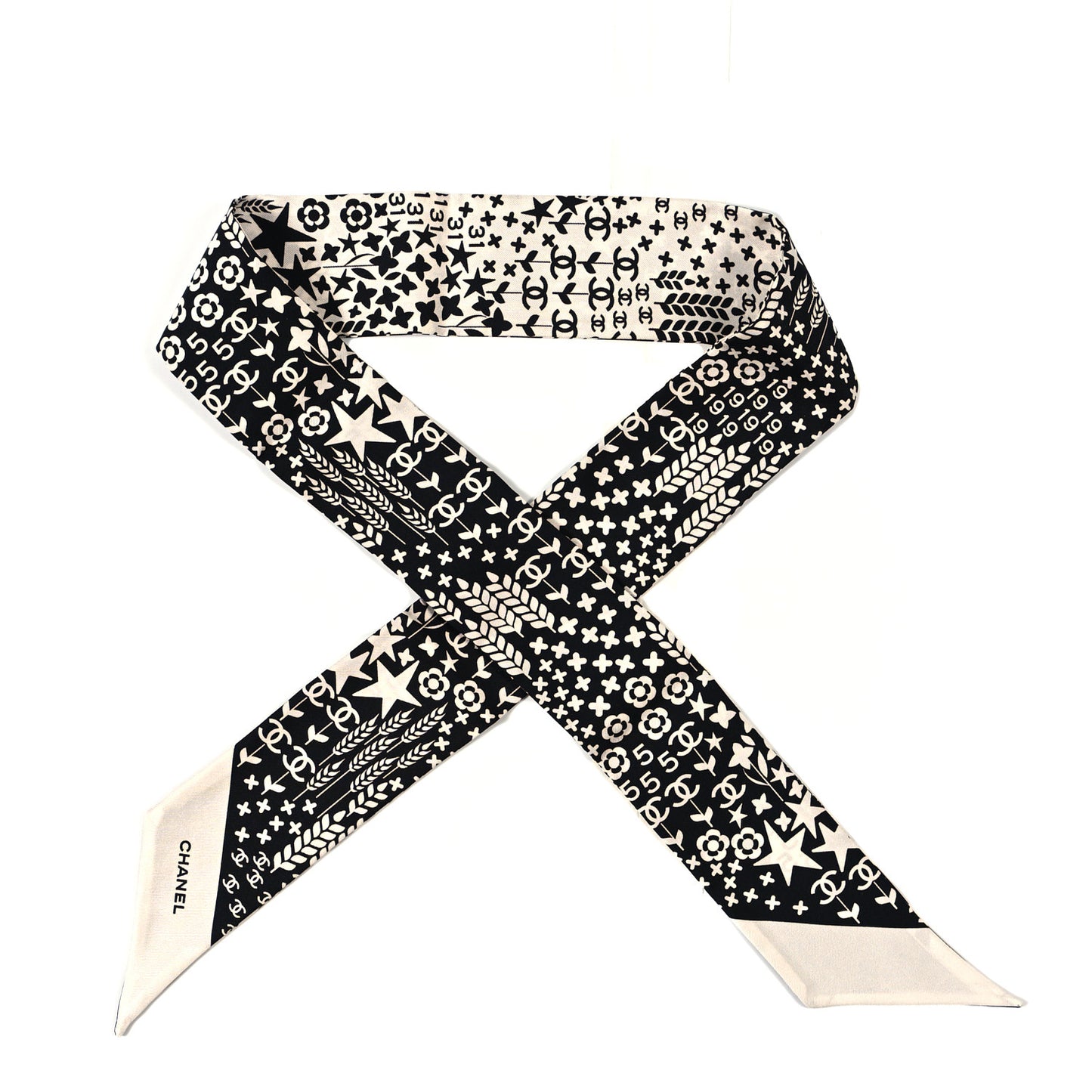 Silk CC Slim Bandeau Scarf Black Ecru