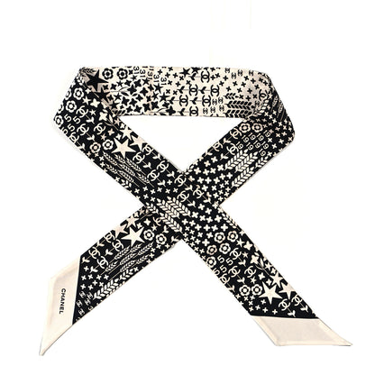 Chanel Silk CC Slim Bandeau Scarf Black Ecru 1 of 4