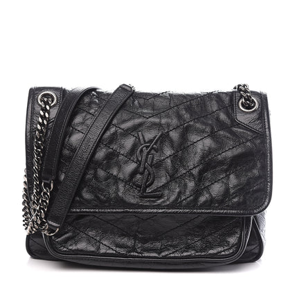 Saint Laurent Crinkled Calfskin Matelasse Monogram Medium Niki Chain Satchel Black 1 of 9