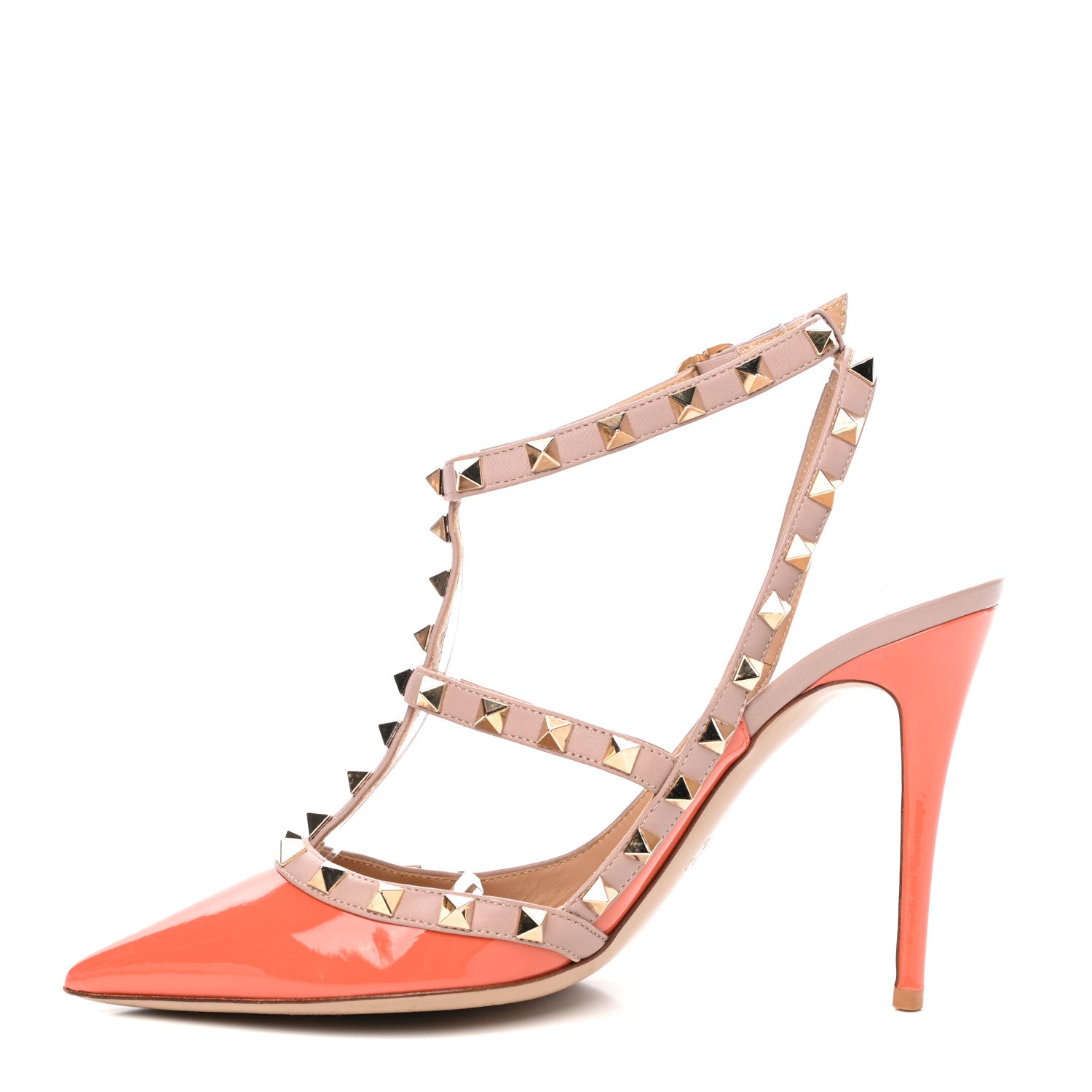 Valentino Garavani Patent Rockstud Ankle Strap 100mm Pumps 39.5 Orange Poudre 1 of 7