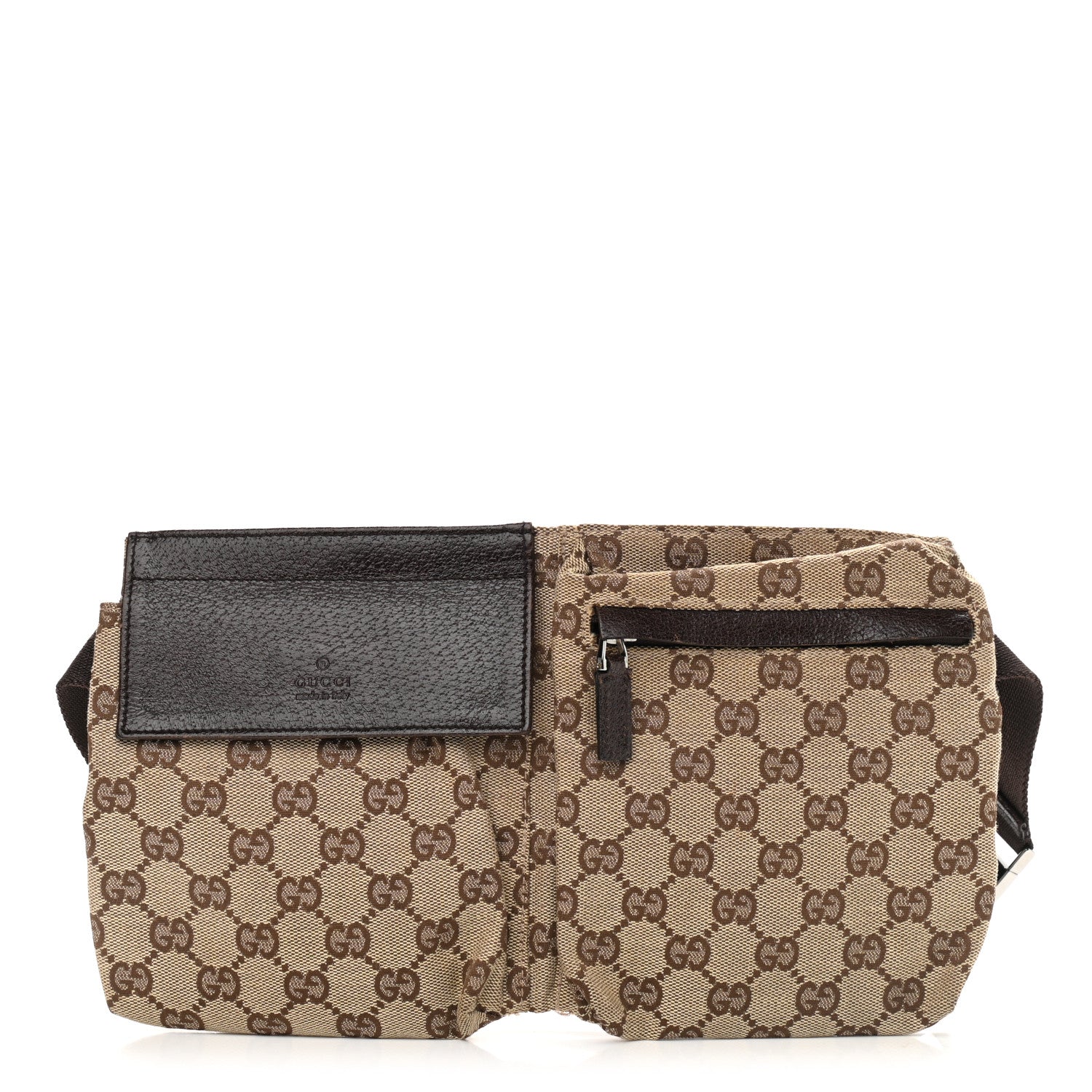 Gucci GG Monogram Double Pocket Belt Bag Dark Brown 1 of 11