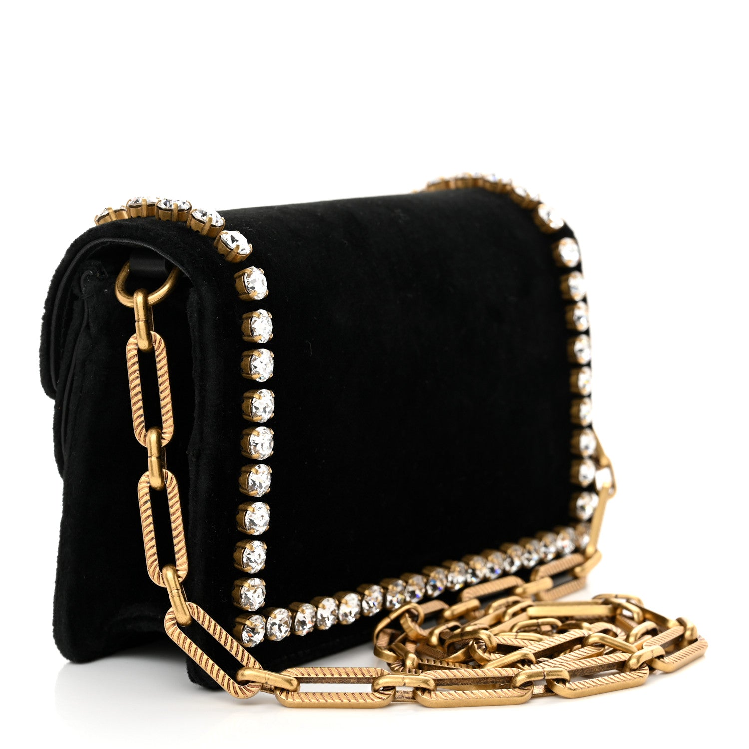 Gucci Velvet Crystal Mini Bee Broadway Shoulder Bag Black 3 of 11