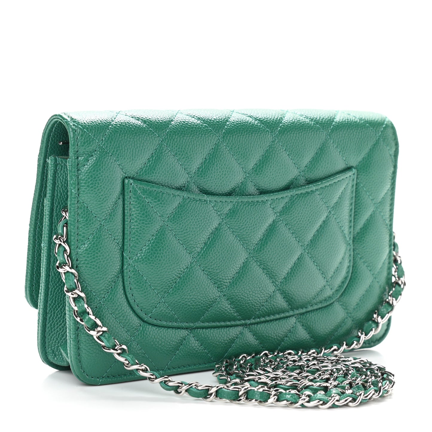 Caviar Quilted Wallet On Chain WOC Green