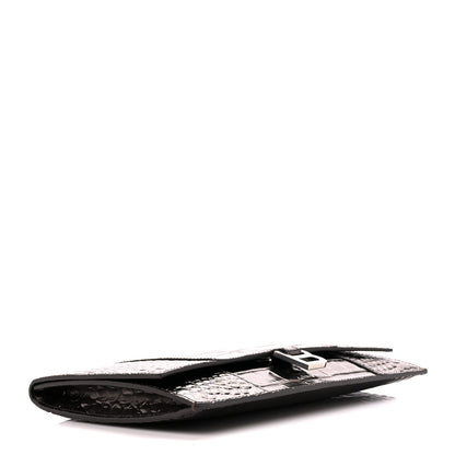Balenciaga Shiny Metallic Calfskin Crocodile Embossed Hourglass Flap Flat Pouch Dark Bronze 4 of 11