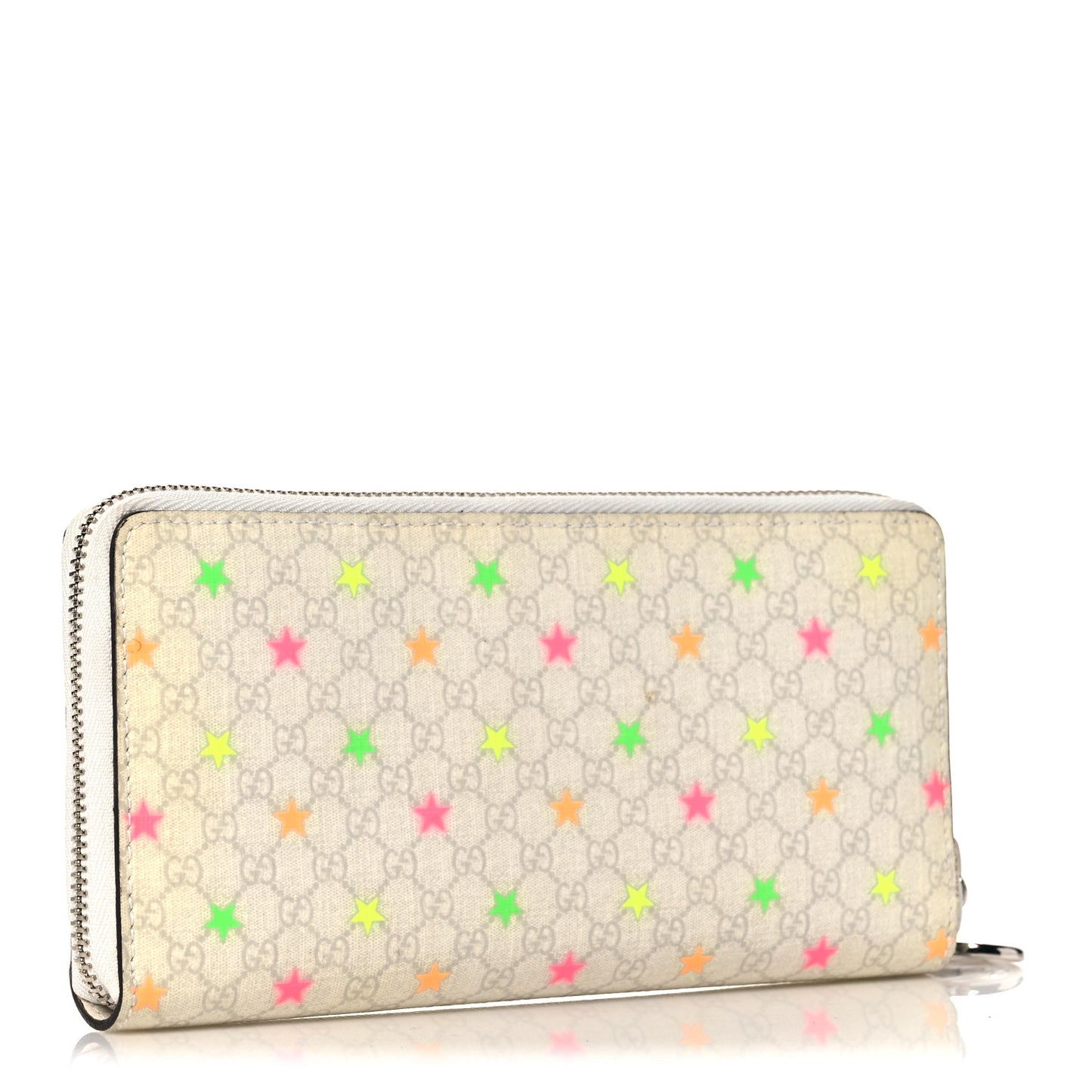 Micro GG Supreme Stars GG Pierce Zip Around Wallet White