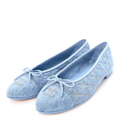 Chanel Denim Quilted Cap Toe CC Ballerina Flats 40 Light Blue 4 of 10