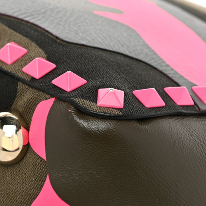 Valentino Garavani Nappa Canvas Camouflage Medium Rockstud Tote Fuxia Fluo 9 of 13