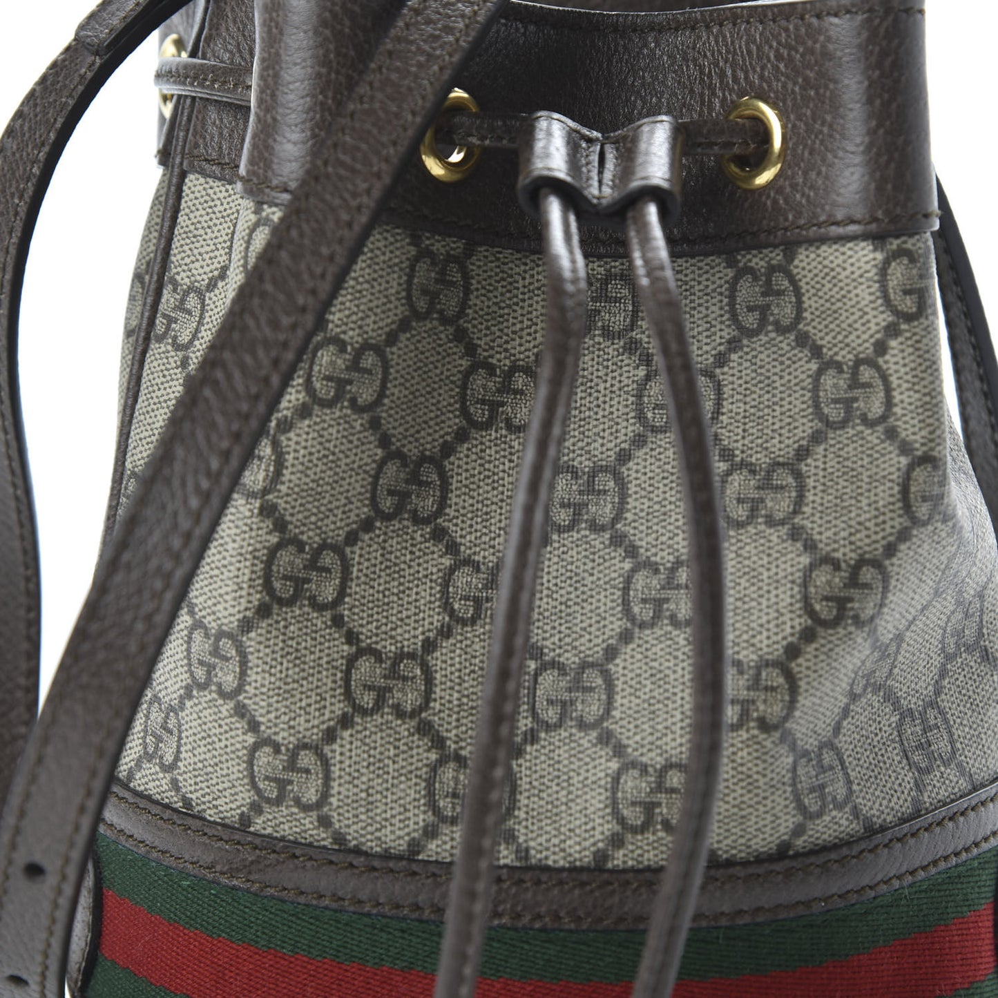 GG Supreme Monogram Web Mini Ophidia Bucket Bag Brown