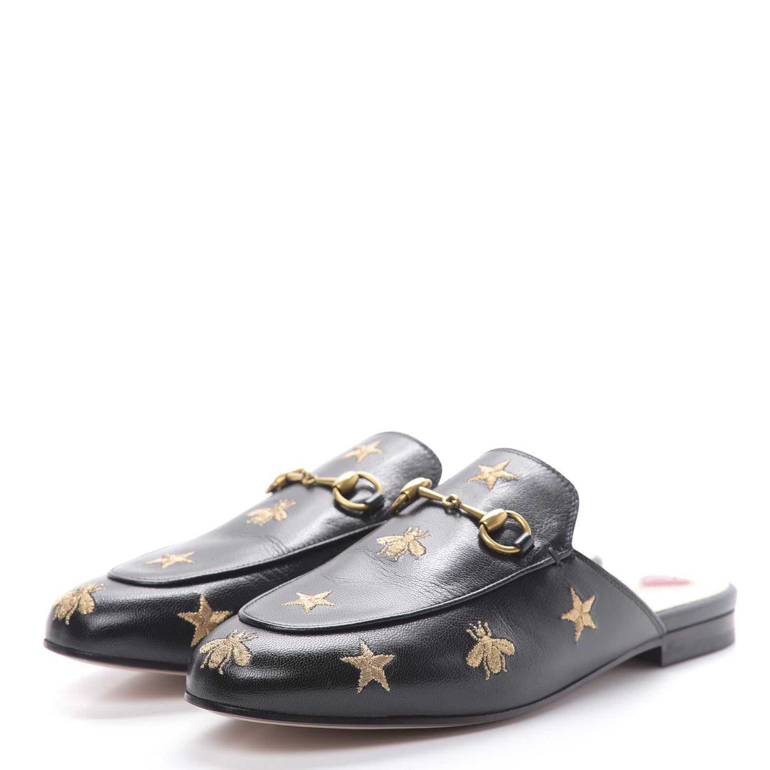 Gucci Goatskin Bee Star Embroidered Womens Princetown Slippers 38.5 Black 3 of 8