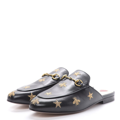 Gucci Goatskin Bee Star Embroidered Womens Princetown Slippers 38.5 Black 3 of 8