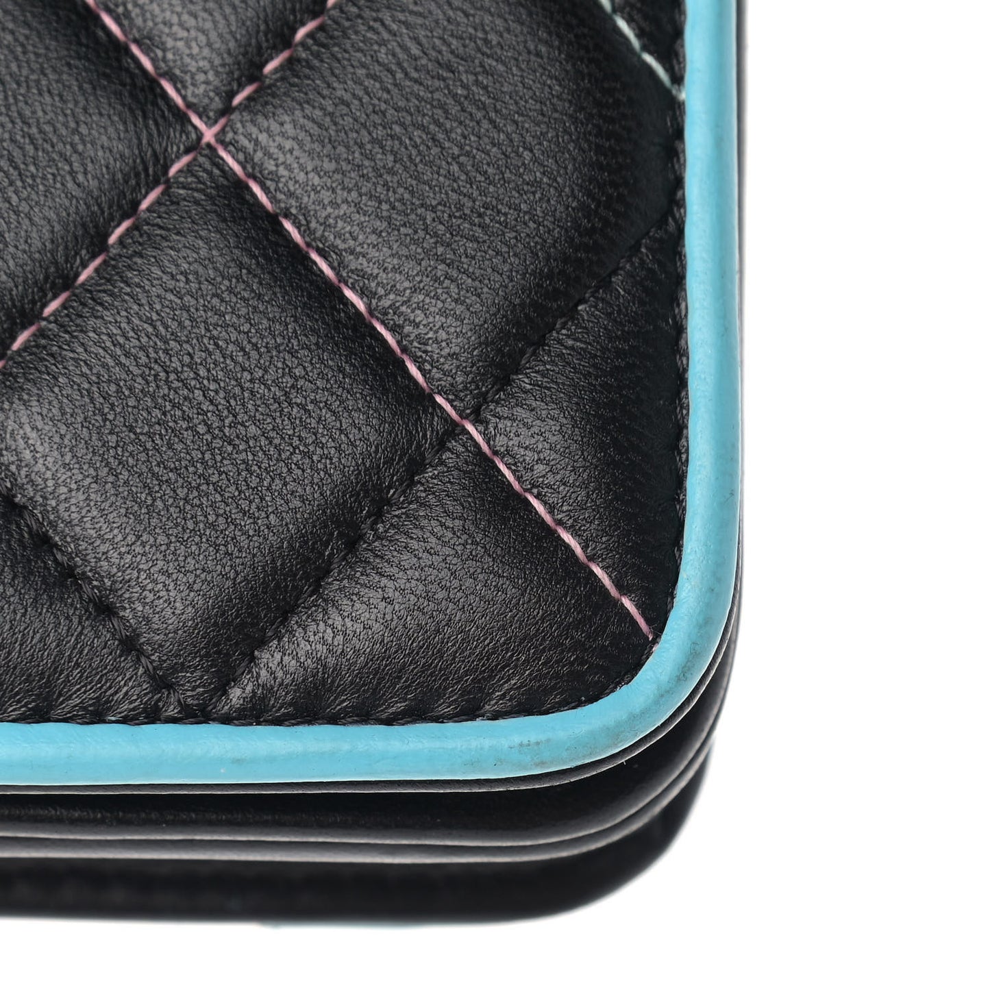 Lambskin Quilted Wallet On Chain WOC Black Pink Light Blue