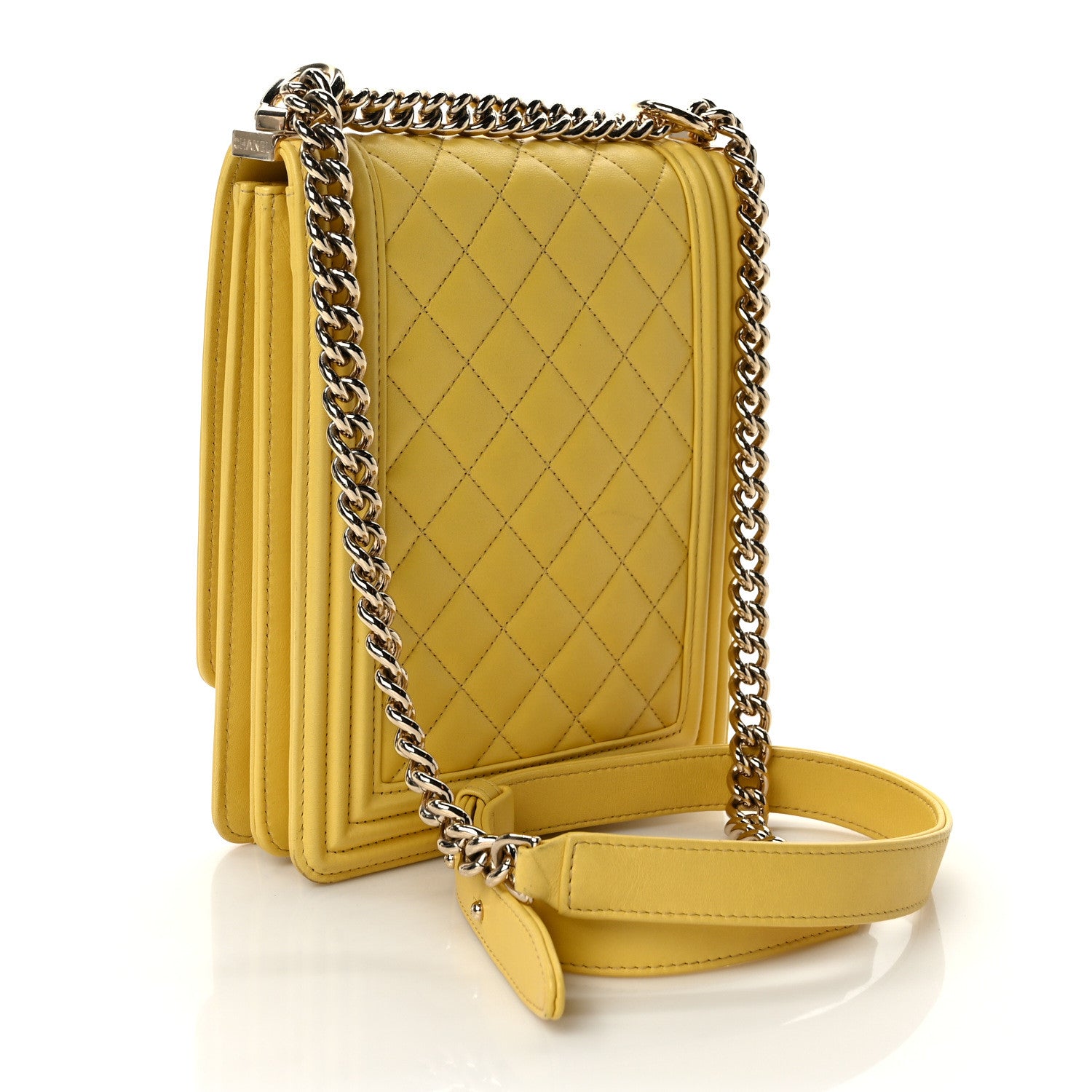 Chanel Calfskin Quilted North South Boy Flap Yellow 3 of 13