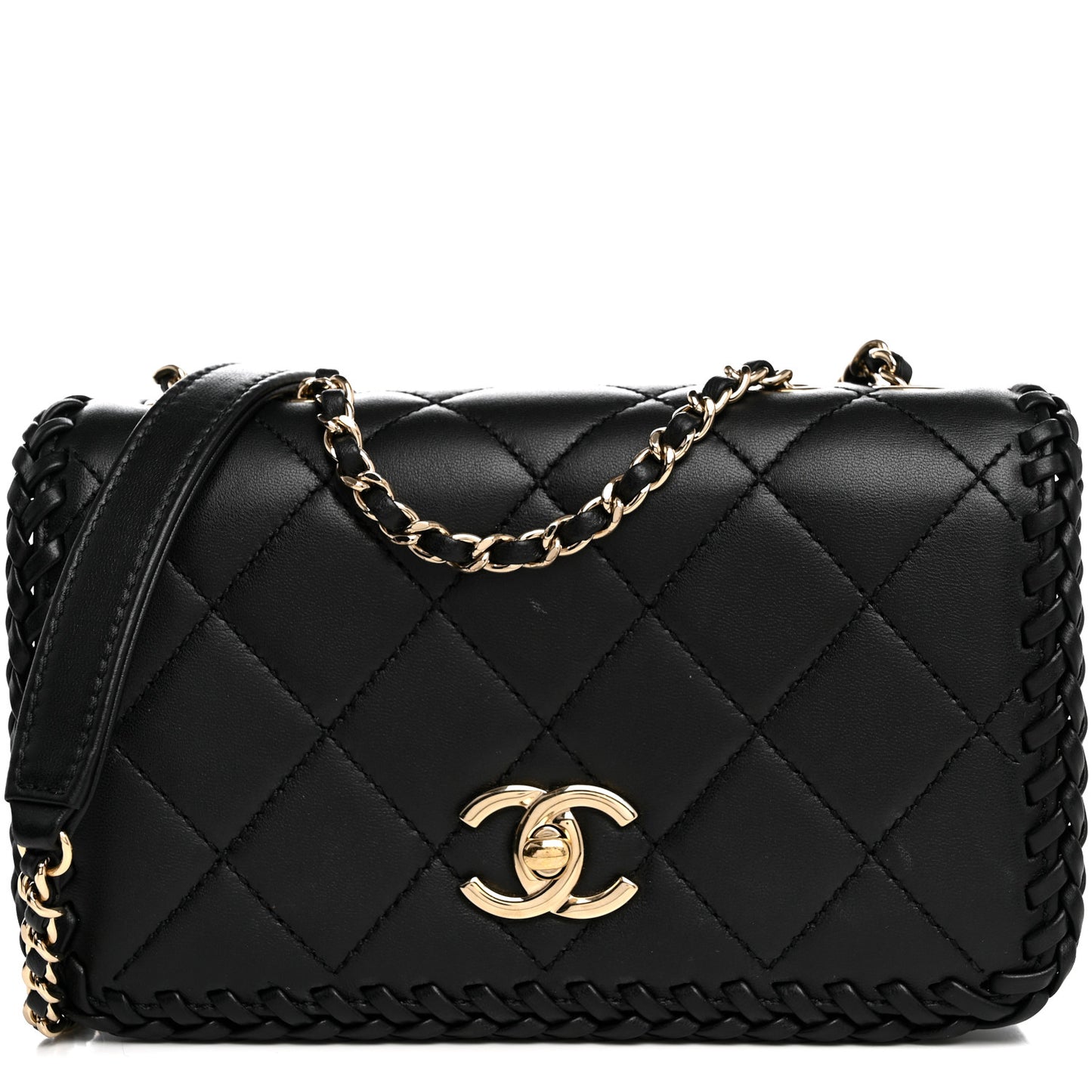 Lambskin Quilted Small Whipstitch Flap Bag Black
