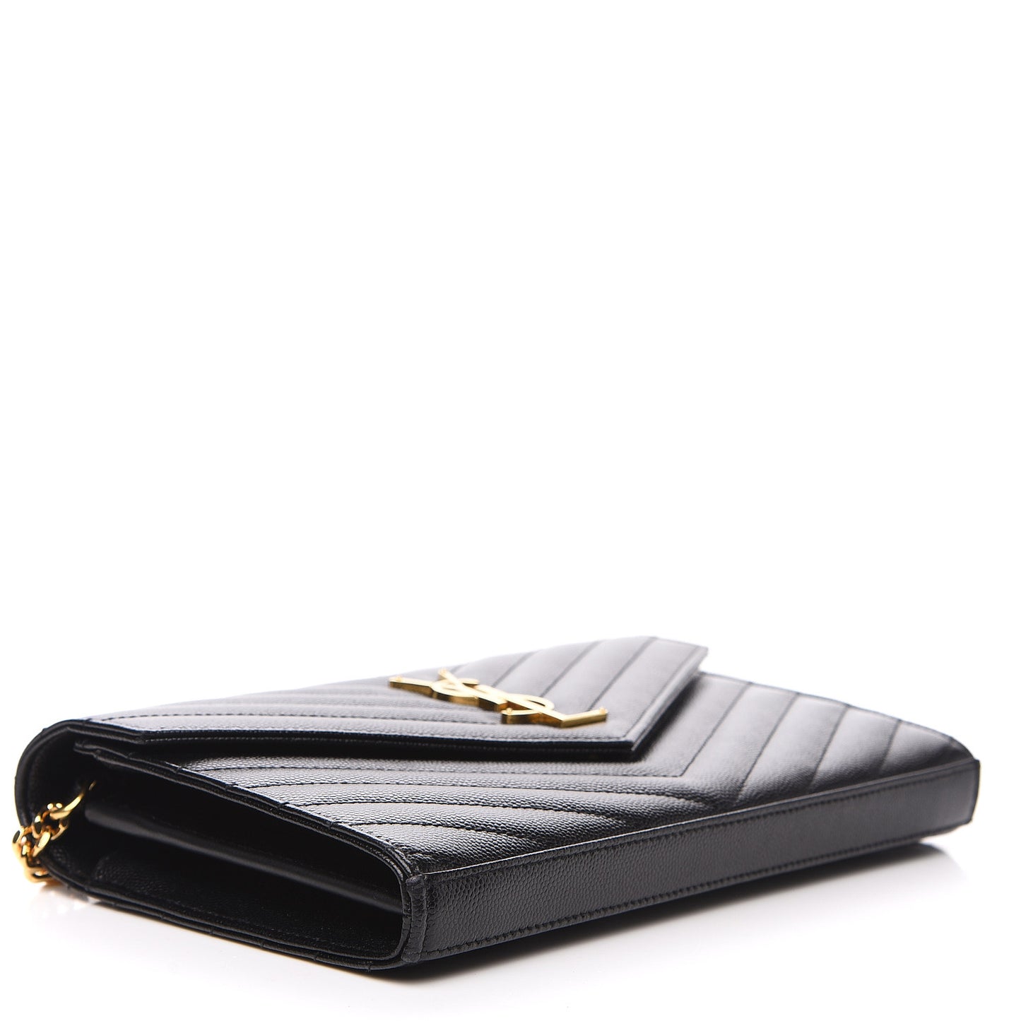 Grain De Poudre Matelasse Chevron Monogram Chain Wallet Black