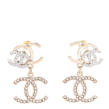 Chanel Crystal Pearl Double CC Drop Earrings Gold Silver 1 of 5