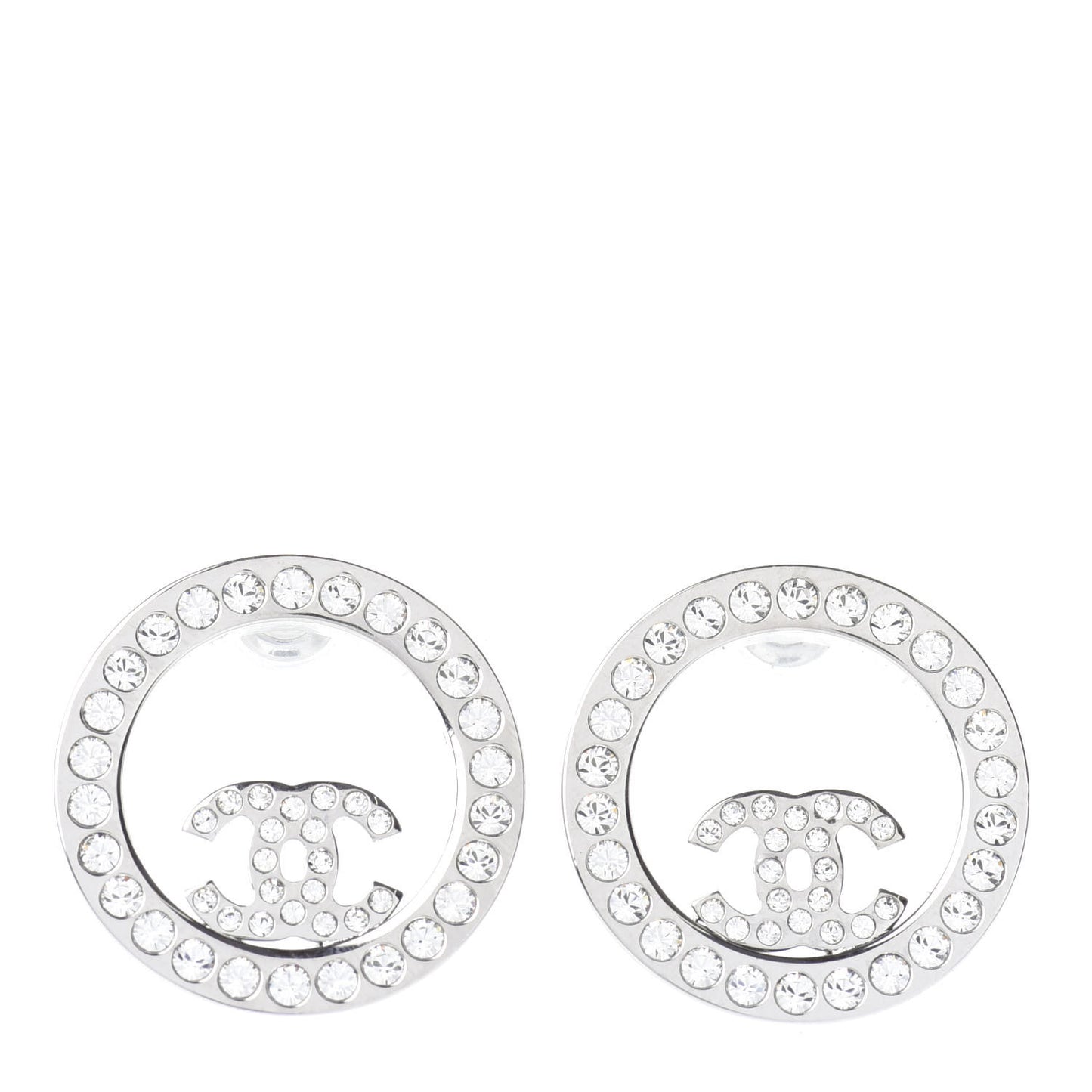 Crystal CC Round Earrings Silver