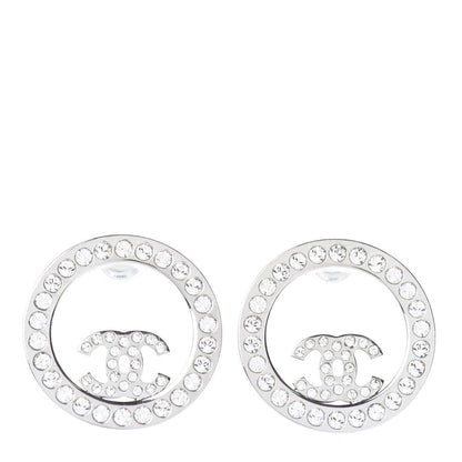 Chanel Crystal CC Round Earrings Silver 1 of 4