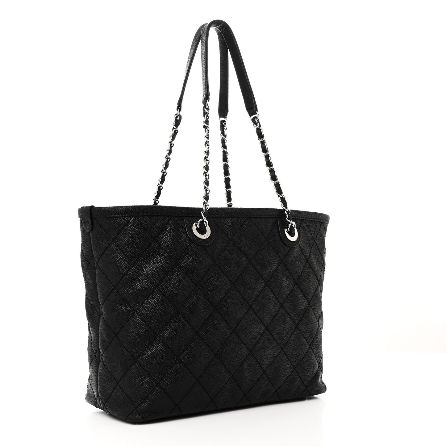 Grained Calfskin Quilted Small Daily Shopping Tote Black