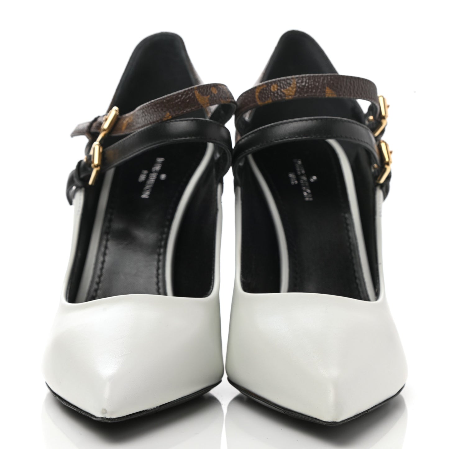 Calfskin Monogram Matchmake Strap Pumps 37 Black White