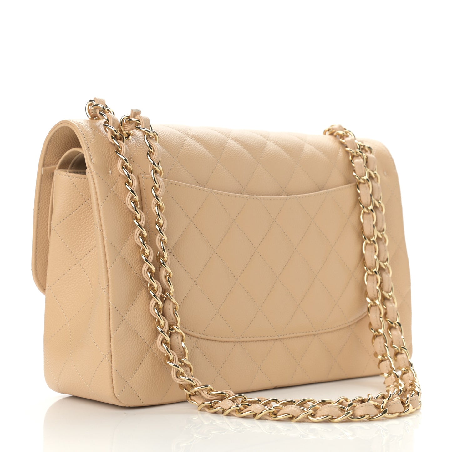 Caviar Quilted Jumbo Double Flap Beige