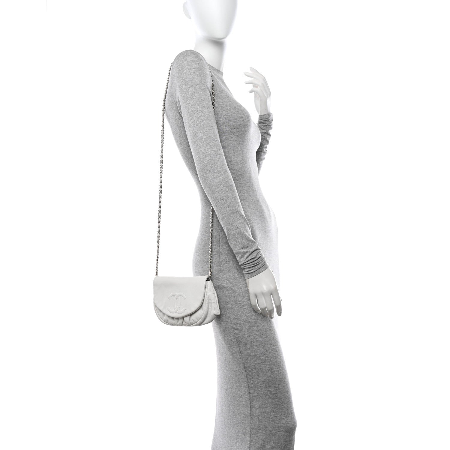 Chanel Caviar Half Moon Wallet On Chain WOC White 3 of 11