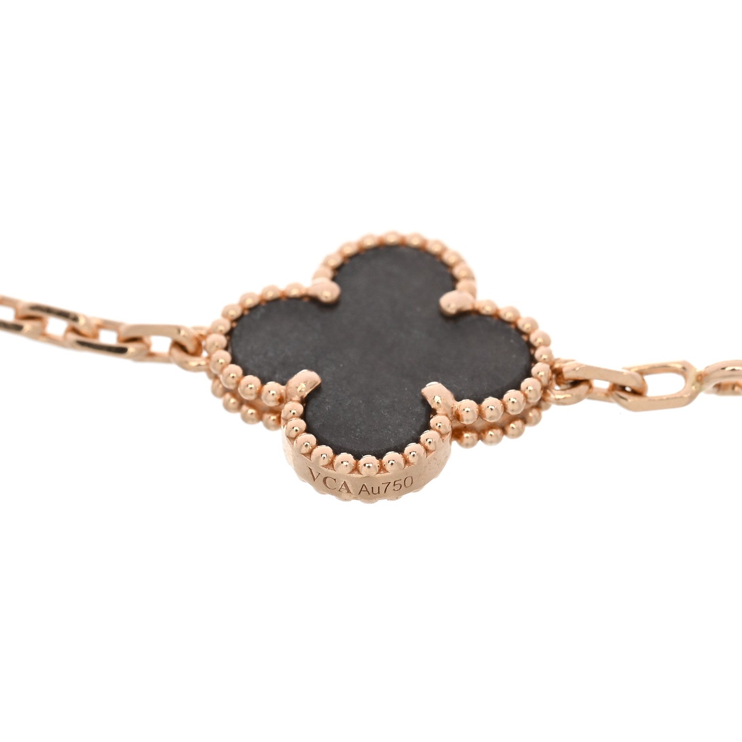 Van Cleef & Arpels 18K Rose Gold Silver Obsidian 5 Motifs Vintage Alhambra Bracelet 4 of 5