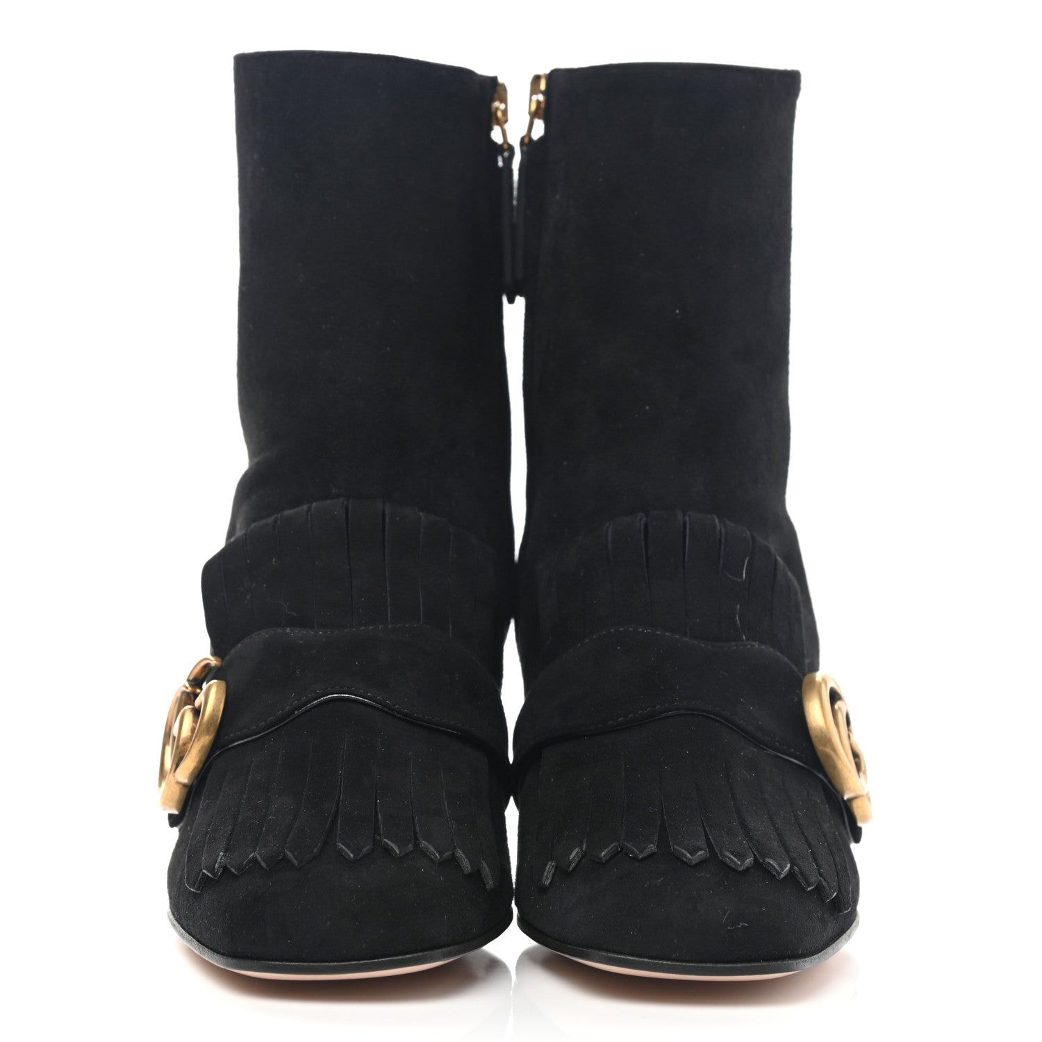 Gucci Kid Scamosciato GG Marmont Fringe 75mm Ankle Boots 35 Black 2 of 10