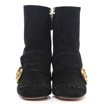 Gucci Kid Scamosciato GG Marmont Fringe 75mm Ankle Boots 35 Black 2 of 10