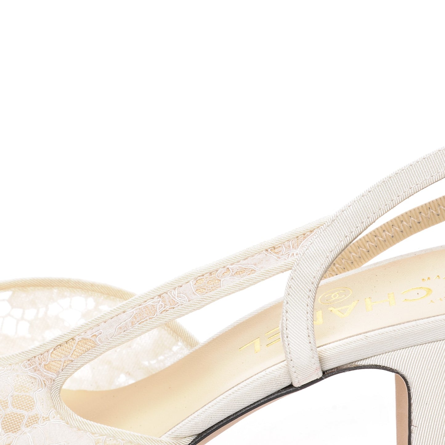 Lace Grosgrain Cap Toe CC Slingback Pumps 38.5 White Black