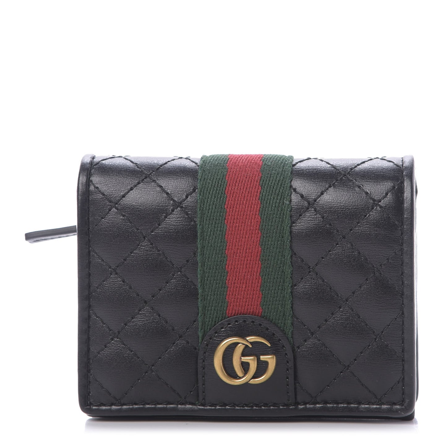 Calfskin Web Trapuntata GG Marmont Card Case Wallet Black