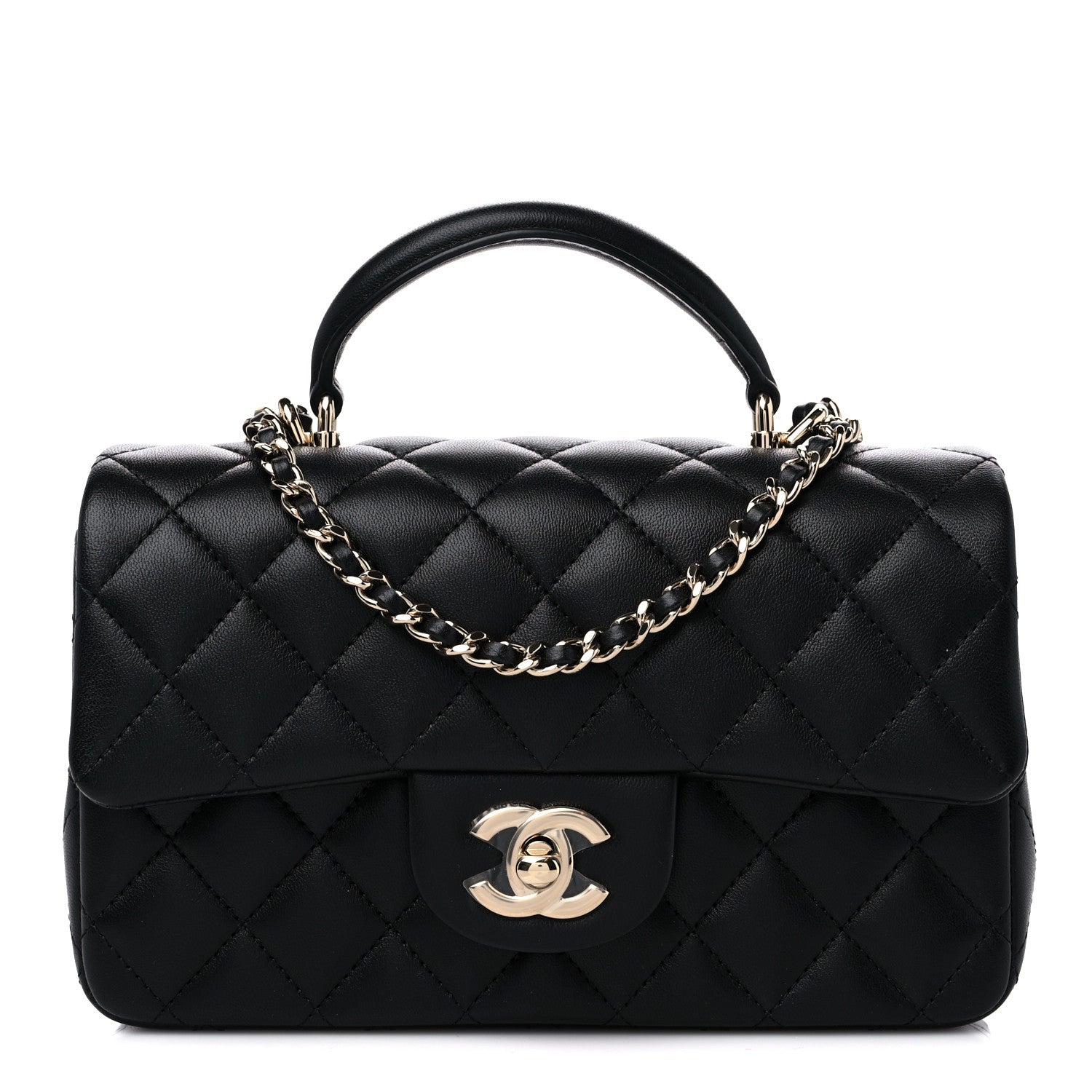 Chanel Lambskin Quilted Mini Top Handle Rectangular Flap Black 1 of 9