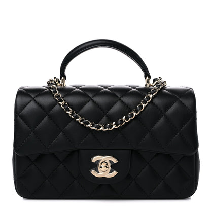 Chanel Lambskin Quilted Mini Top Handle Rectangular Flap Black 1 of 9
