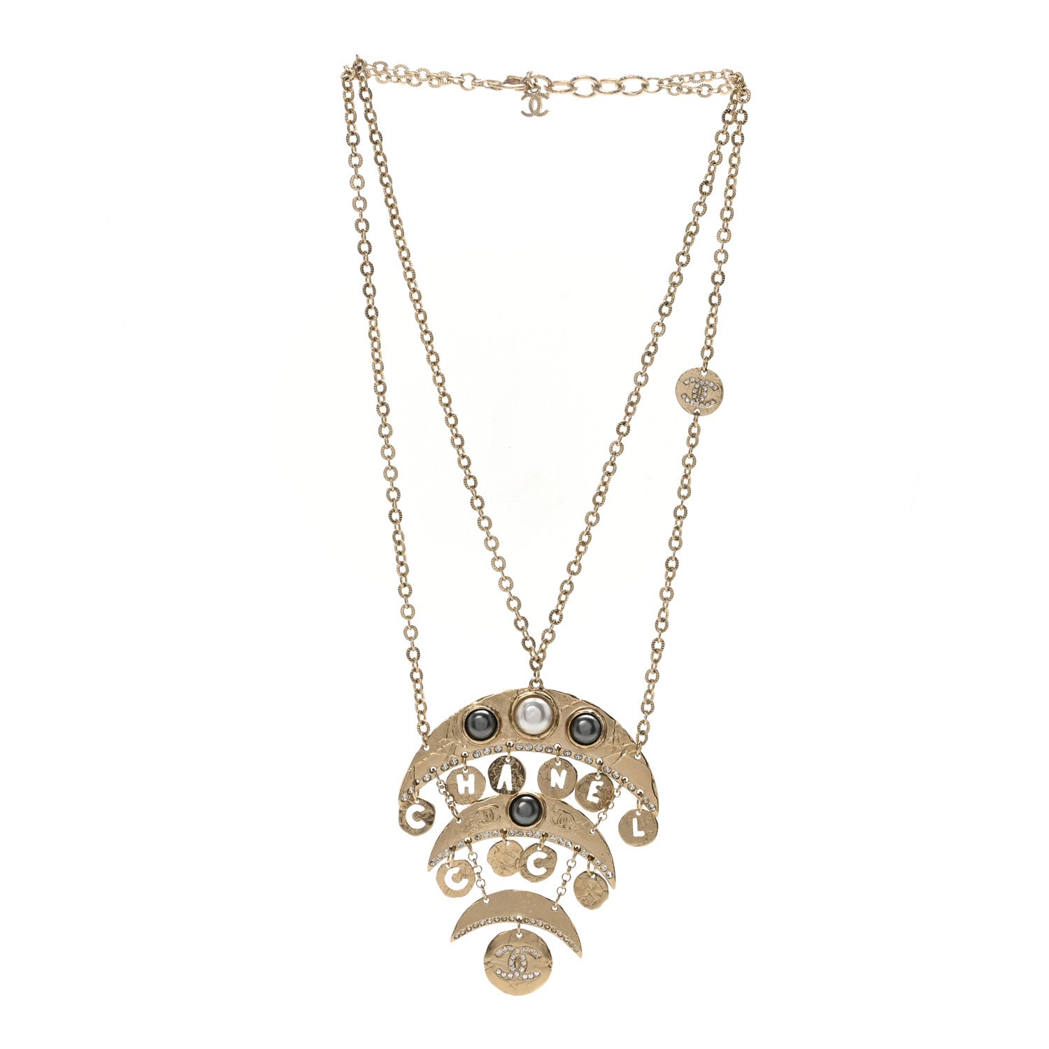 Chanel Crystal CC Pearl Drop Pendant Necklace 3 of 6