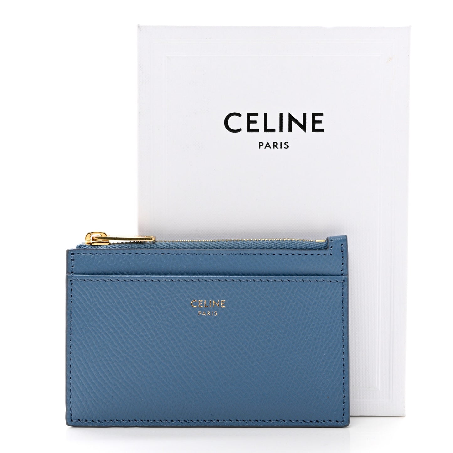 Grained Calfskin Zipped Card Holder Azure