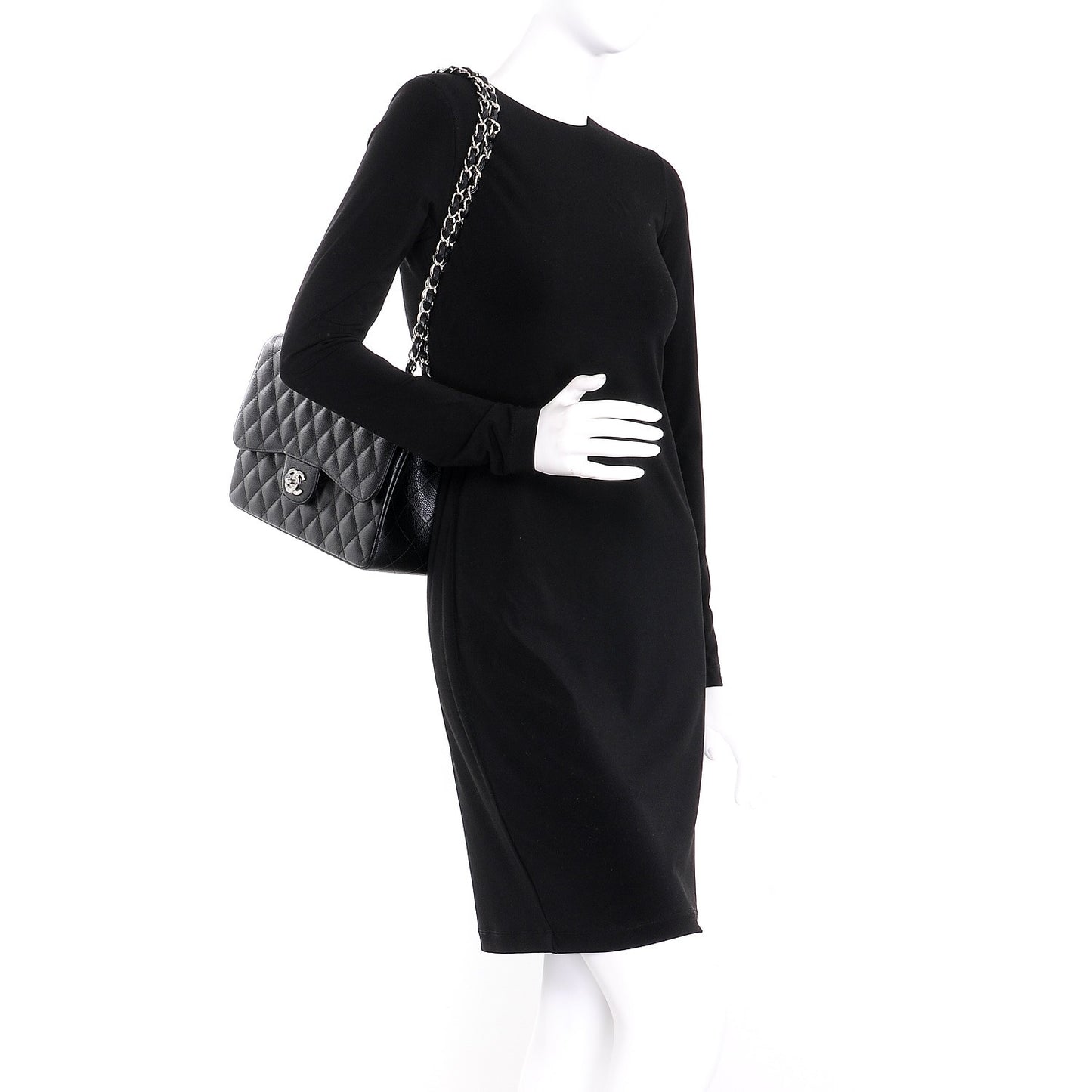 Caviar Quilted Jumbo Double Flap Black