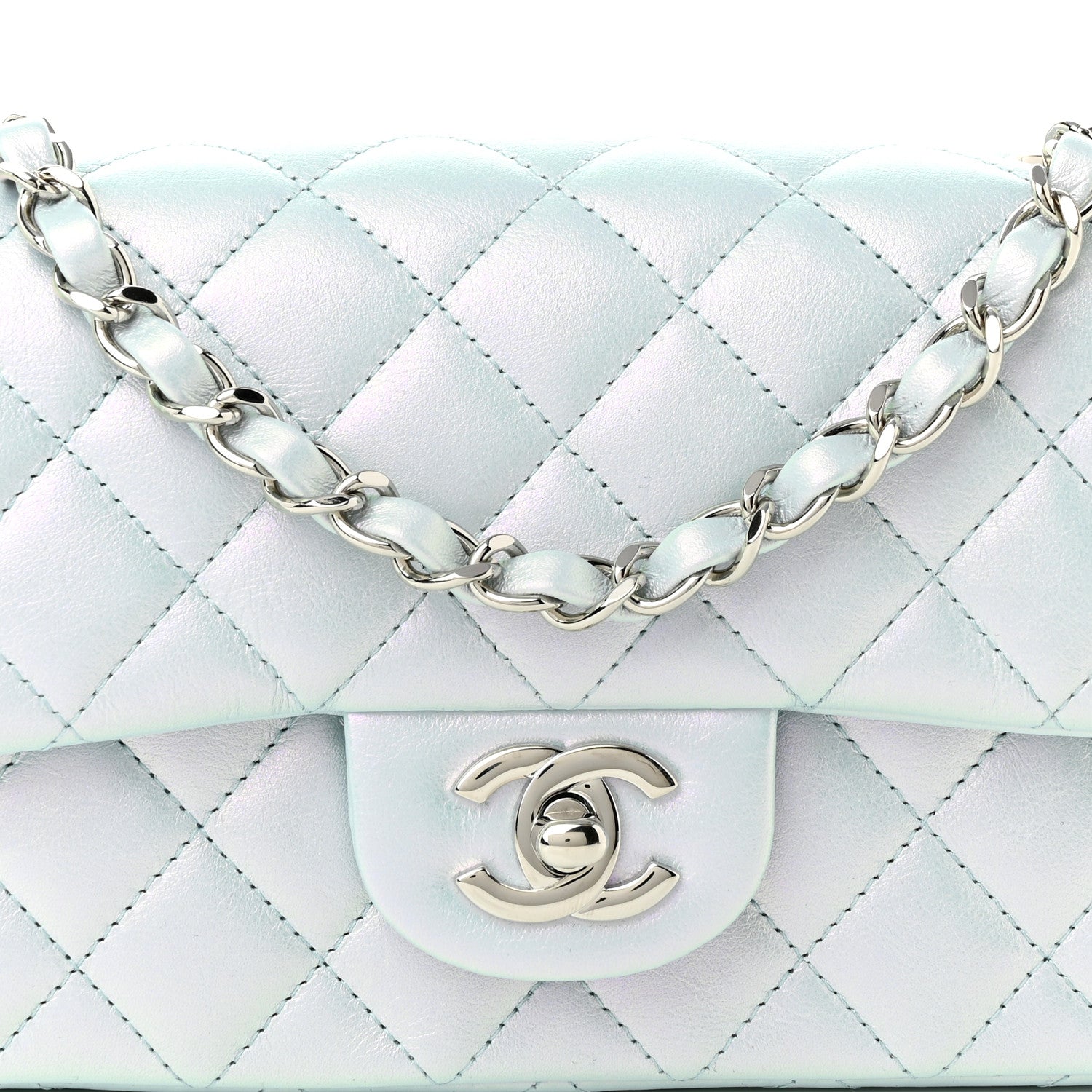 Chanel Iridescent Calfskin Quilted Mini Rectangular Flap Light Blue 8 of 10