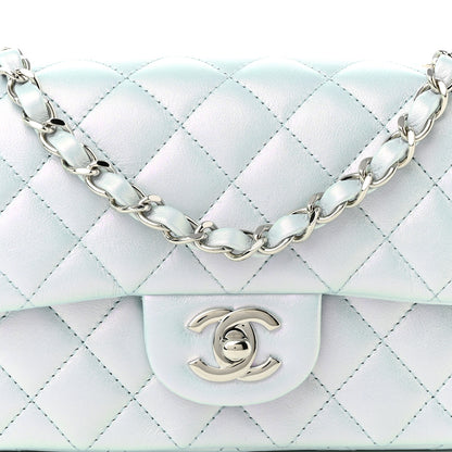 Chanel Iridescent Calfskin Quilted Mini Rectangular Flap Light Blue 8 of 10