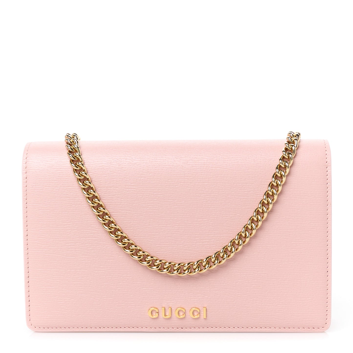 Textured Calfskin Script Logo Wallet On Chain Light Pink
