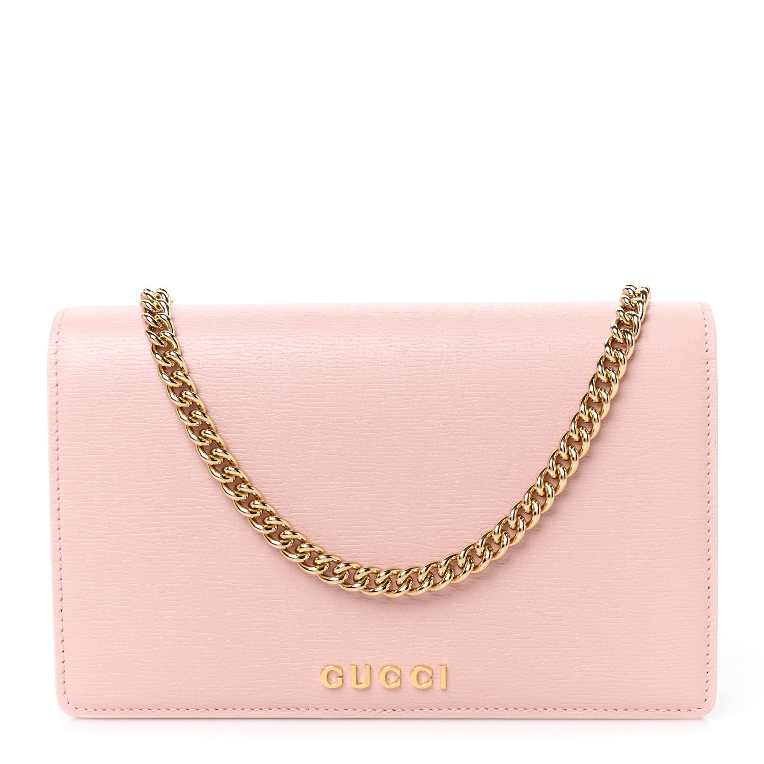 Gucci Textured Calfskin Script Logo Wallet On Chain Light Pink 1 of 11