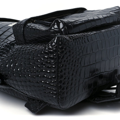 Balenciaga Calfskin Logo Crocodile Embossed Small Everyday Backpack Black 10 of 11