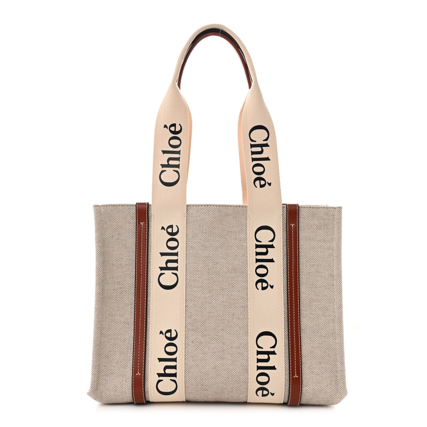 Chloe Cotton Calfskin Medium Woody Ribbon Tote White Brown 1 of 10