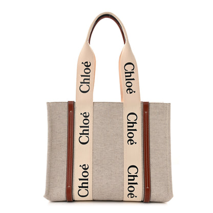 Chloe Cotton Calfskin Medium Woody Ribbon Tote White Brown 1 of 10