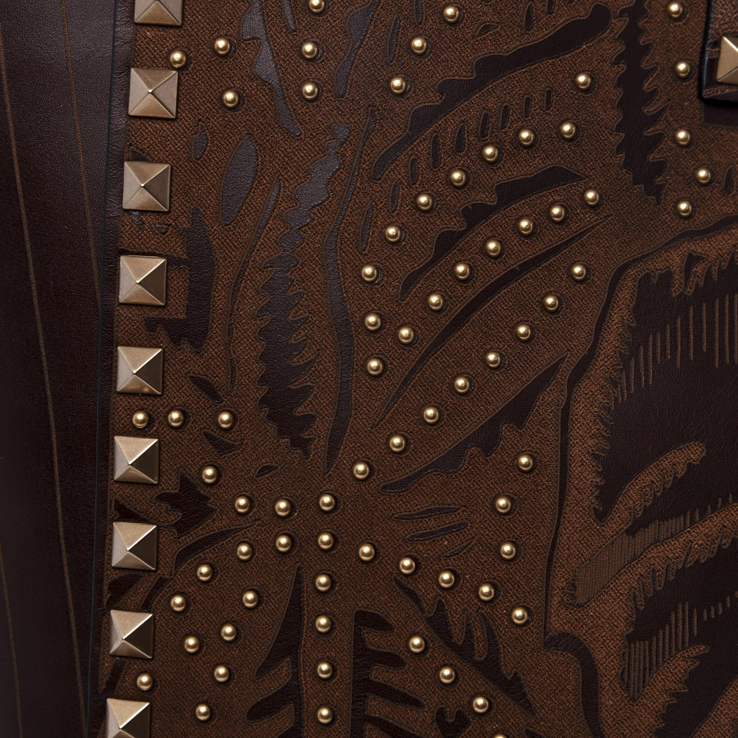 Valentino Garavani Calfskin Canvas Elephant Embossed Medium Rockstud Reversible Tote Brown 15 of 16