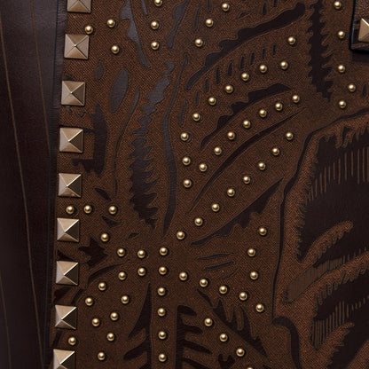Valentino Garavani Calfskin Canvas Elephant Embossed Medium Rockstud Reversible Tote Brown 15 of 16