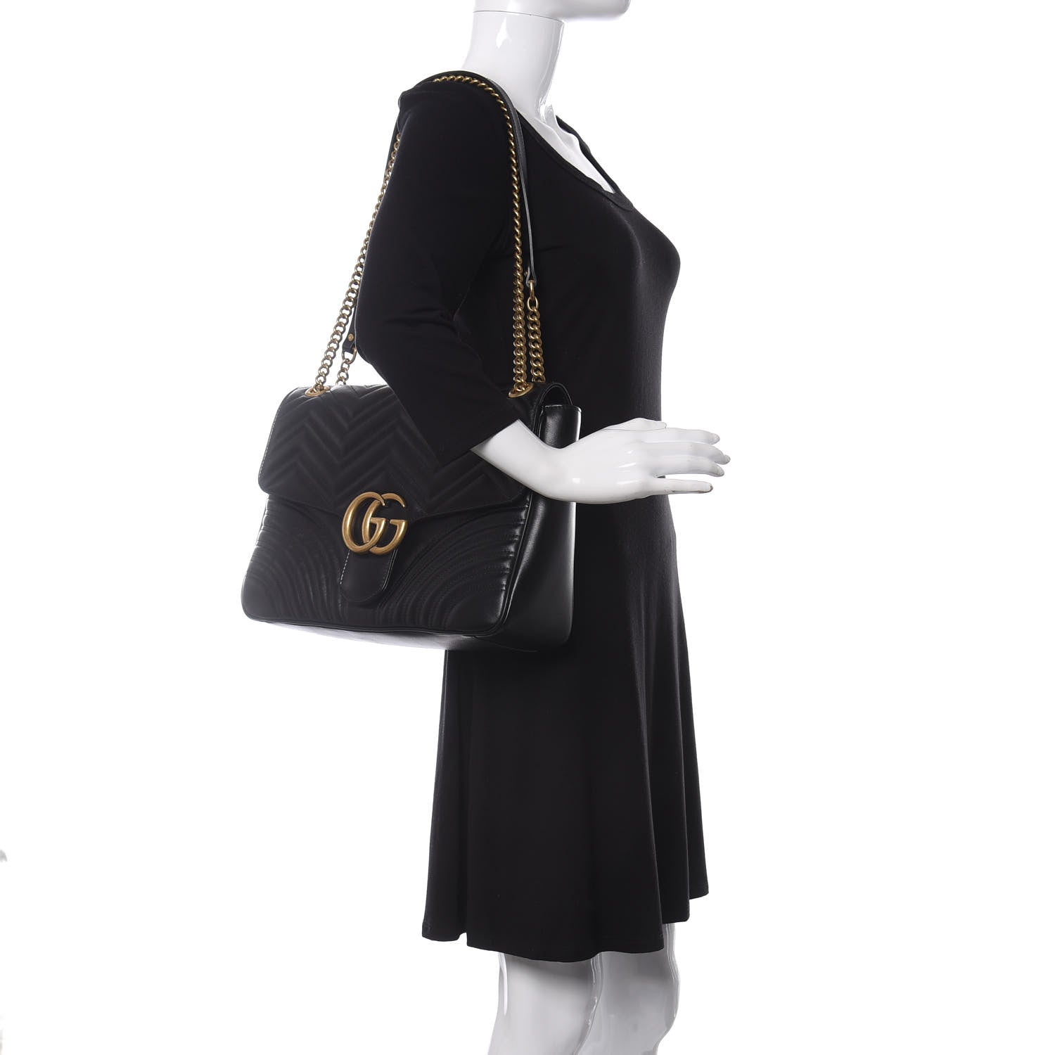 Gucci Calfskin Matelasse Large GG Marmont Shoulder Bag Black 2 of 11