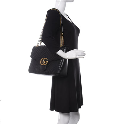 Gucci Calfskin Matelasse Large GG Marmont Shoulder Bag Black 2 of 11